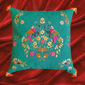 VELVET ZARDOZI CUSHION COVER-Peacock